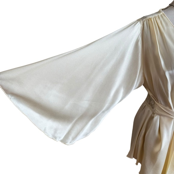 Vintage 70s Cream Satin Lace Wrap Top Blouse Jacket Boho Lingerie Bell Sleeves - Picture 4 of 13